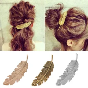 1/2Pcs Fashion Women Leaf Feather Hair Clip Hairpins Girls Headband Barrette Bobby Pin Festival Hair Accessories Gold Silver