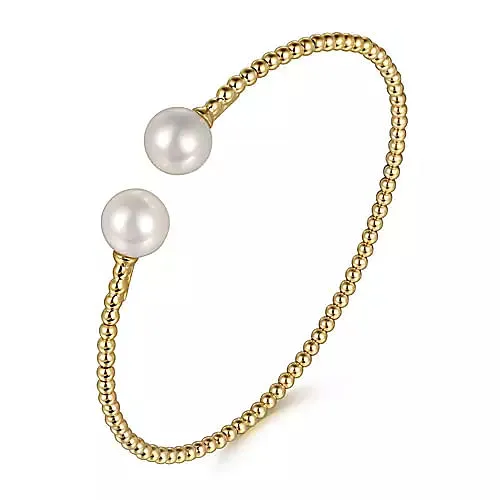 14K Yellow Gold Bujukan Pearls Split Bangle