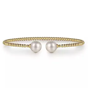 14K Yellow Gold Bujukan Pearls Split Bangle