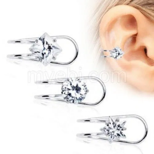 316L Stainless Steel Clip-On Cartilage Earring with Multi-Shaped CZ