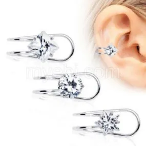 316L Stainless Steel Clip-On Cartilage Earring with Multi-Shaped CZ