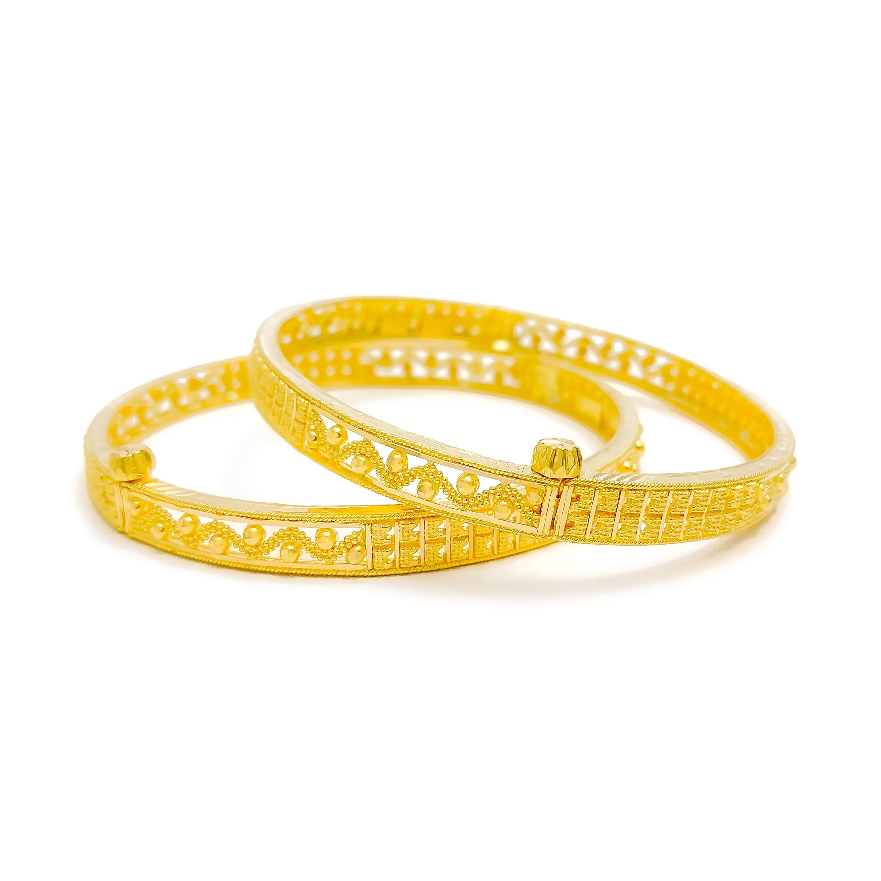 Alternating Wavy 22k Gold Bangle Pair