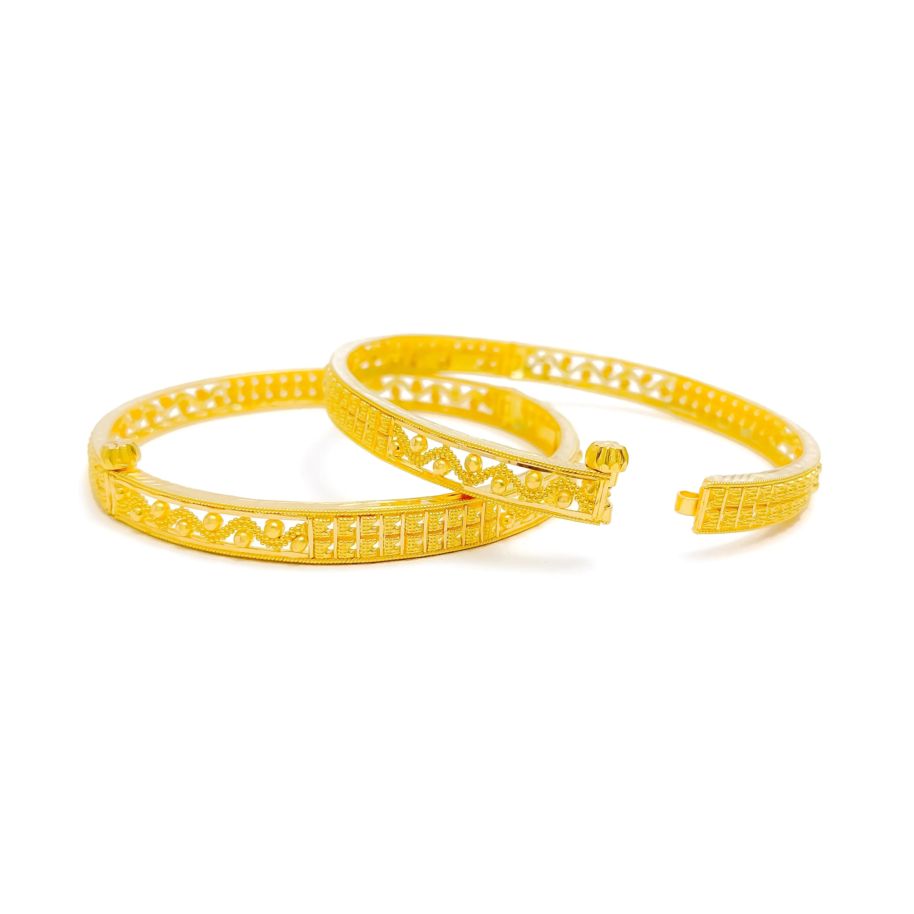 Alternating Wavy 22k Gold Bangle Pair