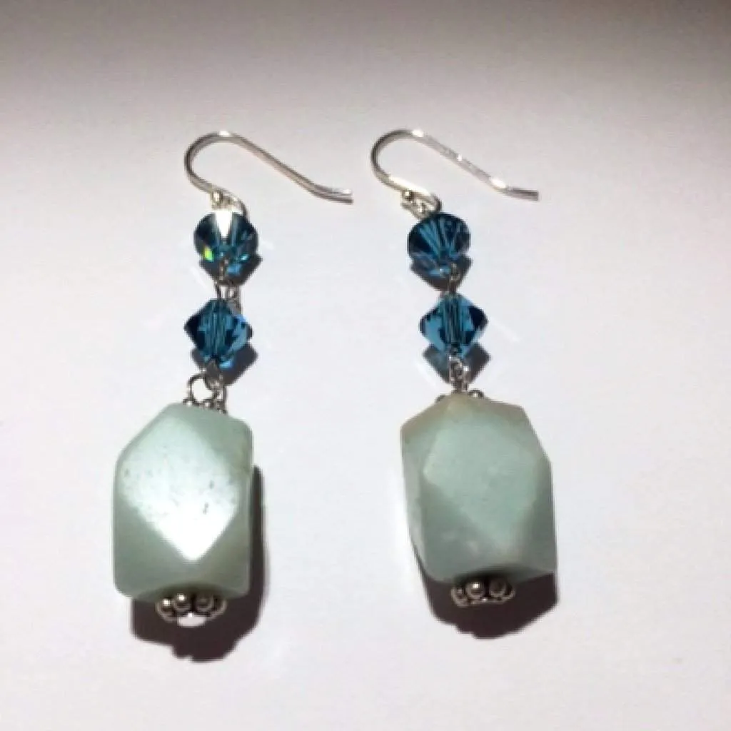 Amazonite and Blue Swarovski Crystals Dangle Earrings