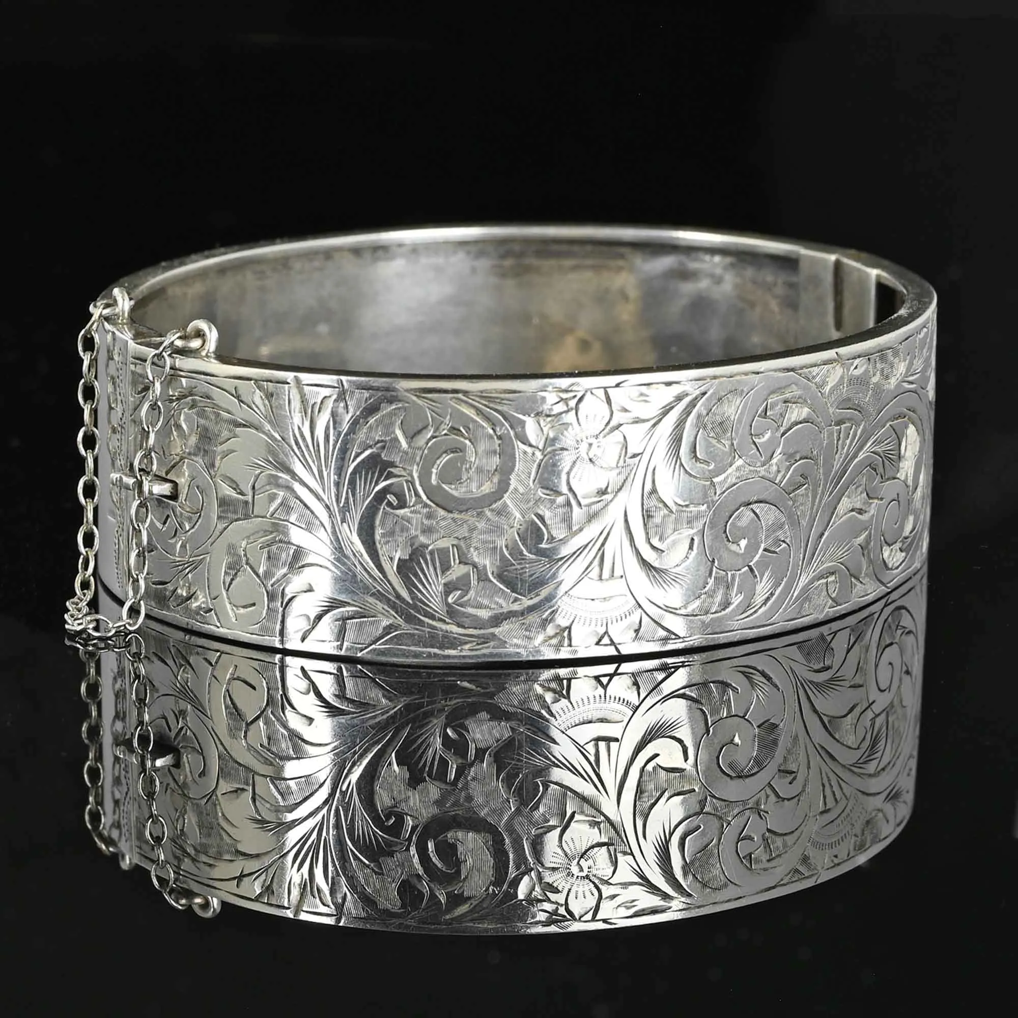 Antique Engraved Sterling Silver Bangle Bracelet