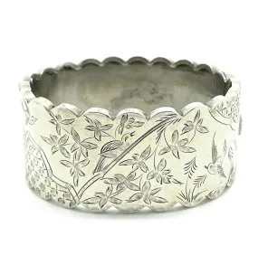 Antique Victorian Japonesque Silver Bangle Bracelet