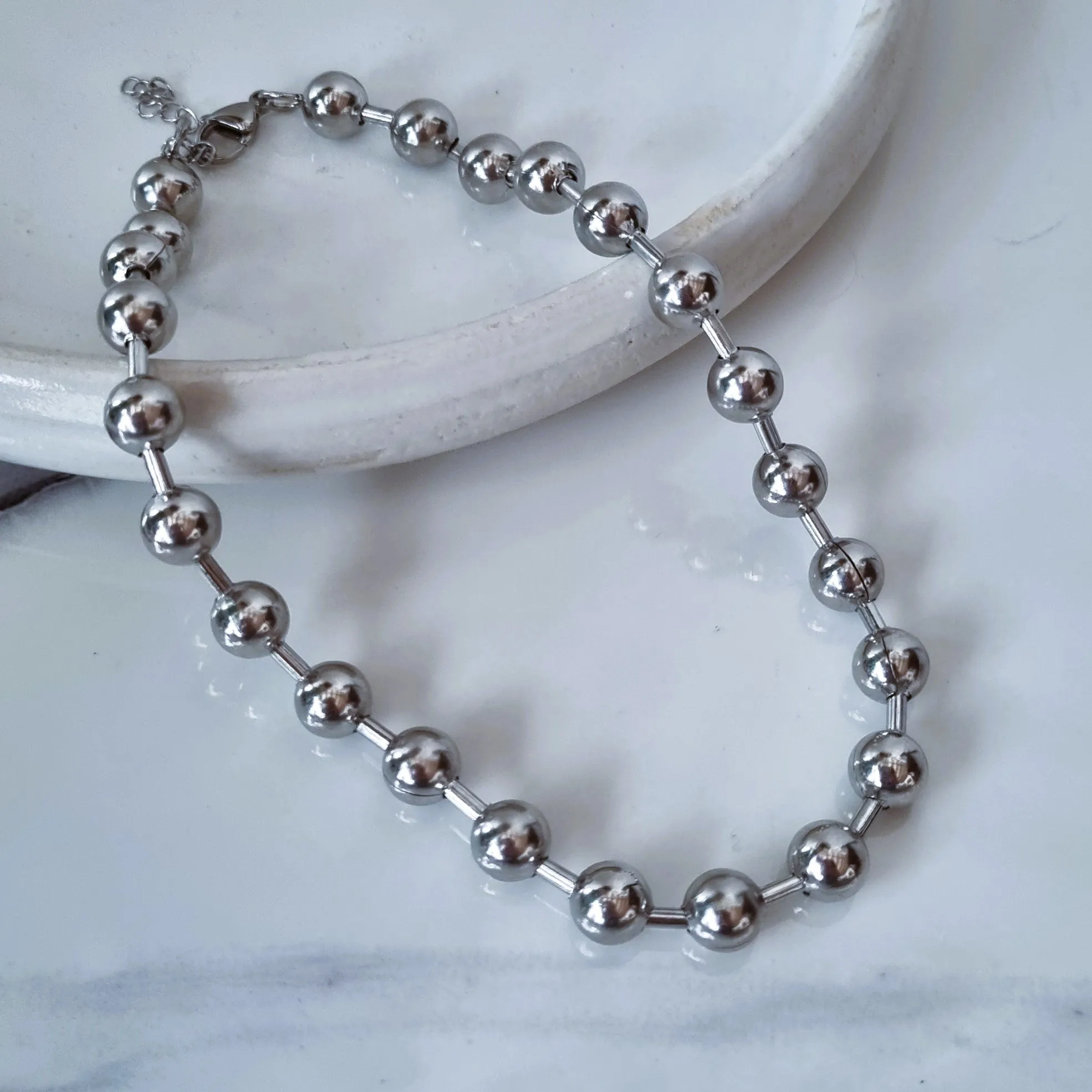 Beaded silver necklace