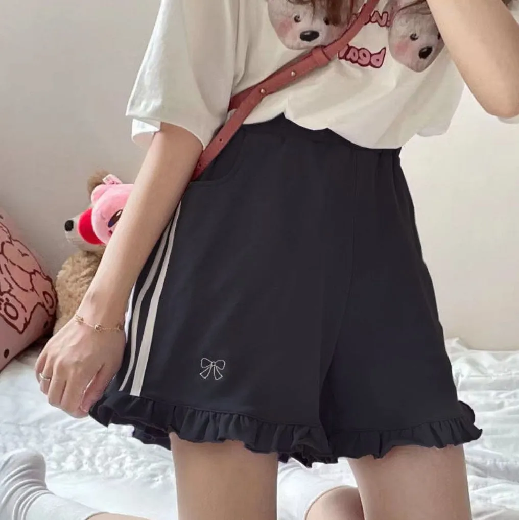 Black Bow Ruffled Shorts