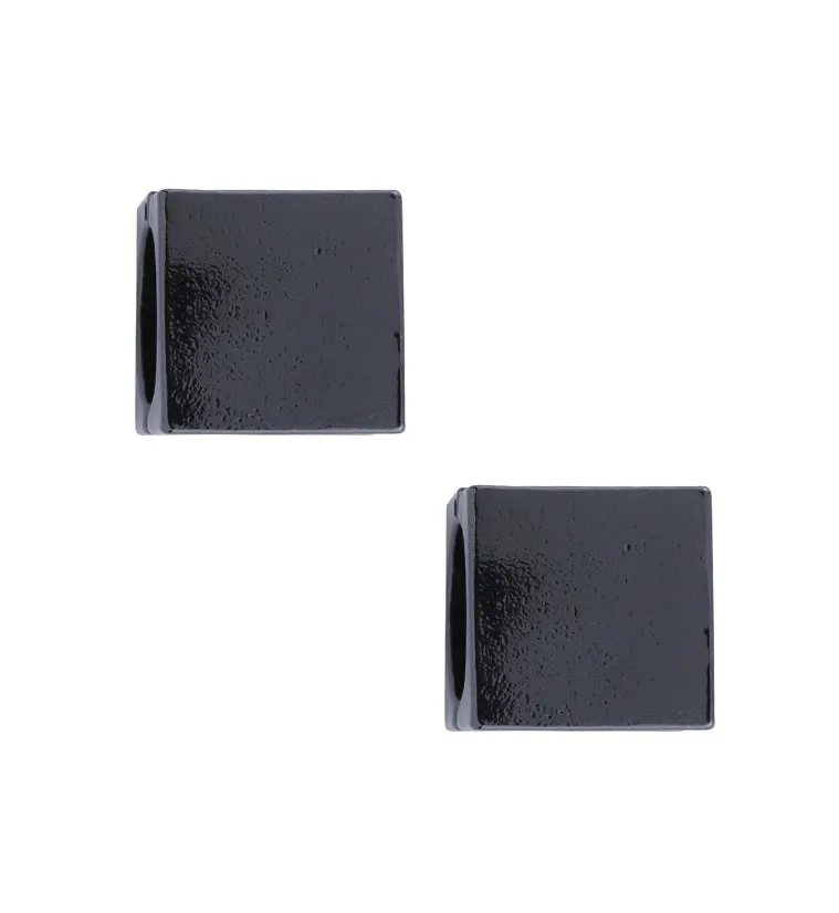 Black PVD Cube Stainless Steel Hinged Ear Weights