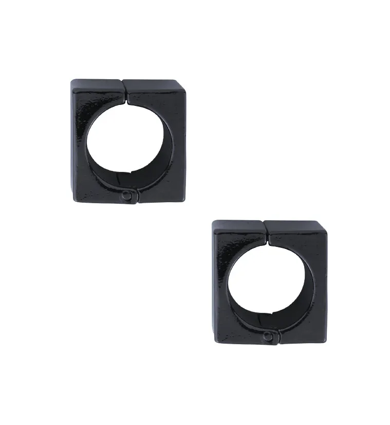 Black PVD Cube Stainless Steel Hinged Ear Weights