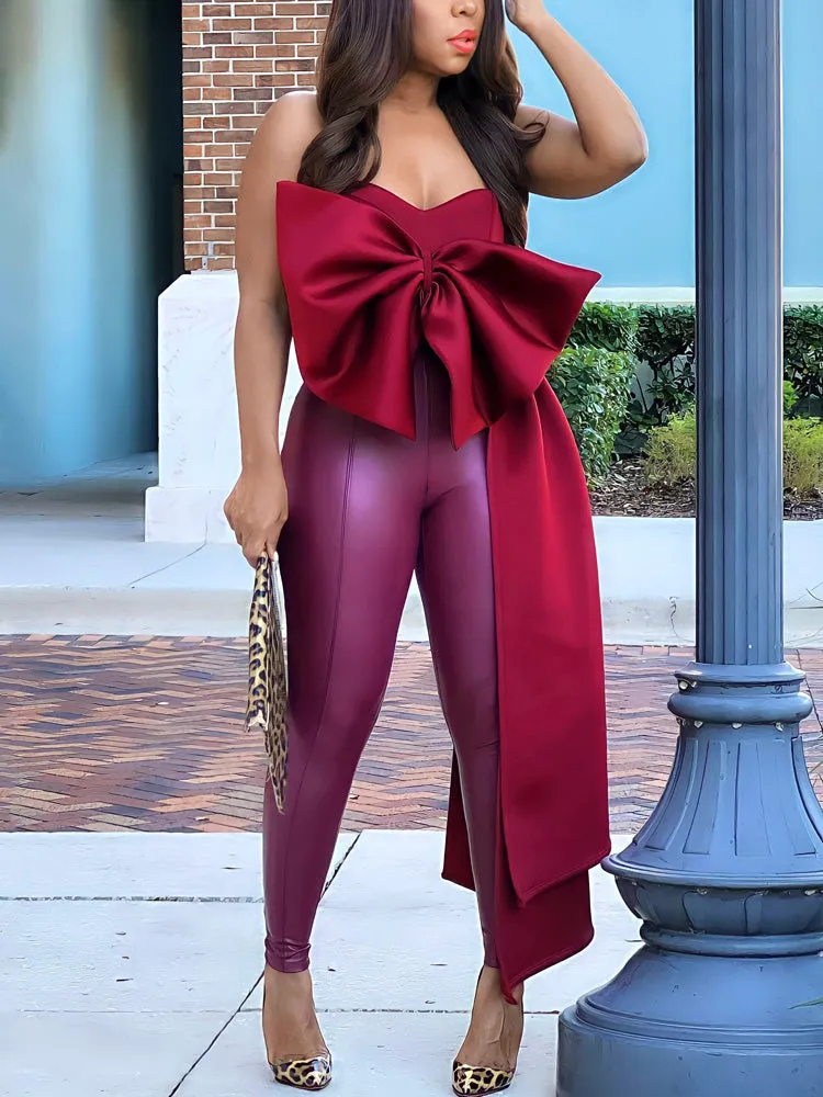 Bow Strapless Asymmetrical Top