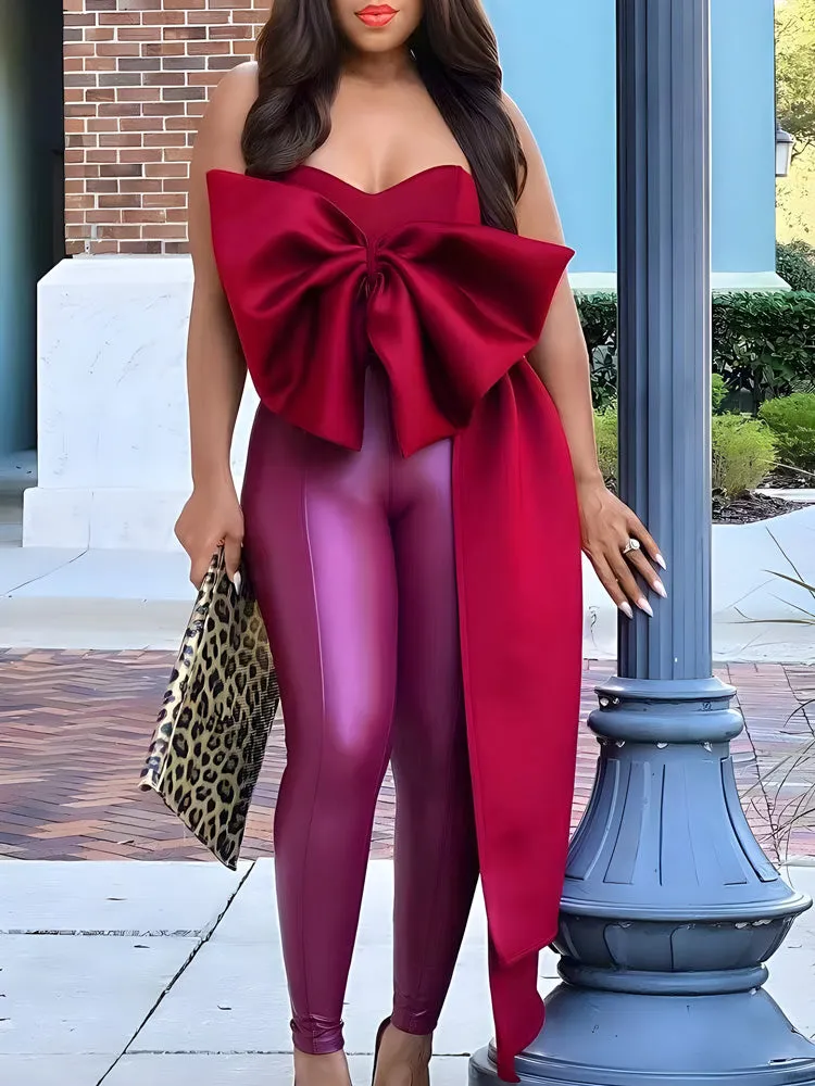 Bow Strapless Asymmetrical Top