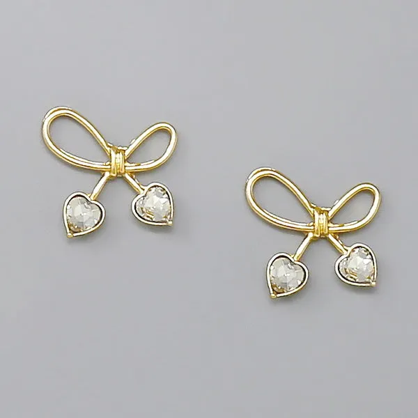 Bow With Heart Stud Earrings