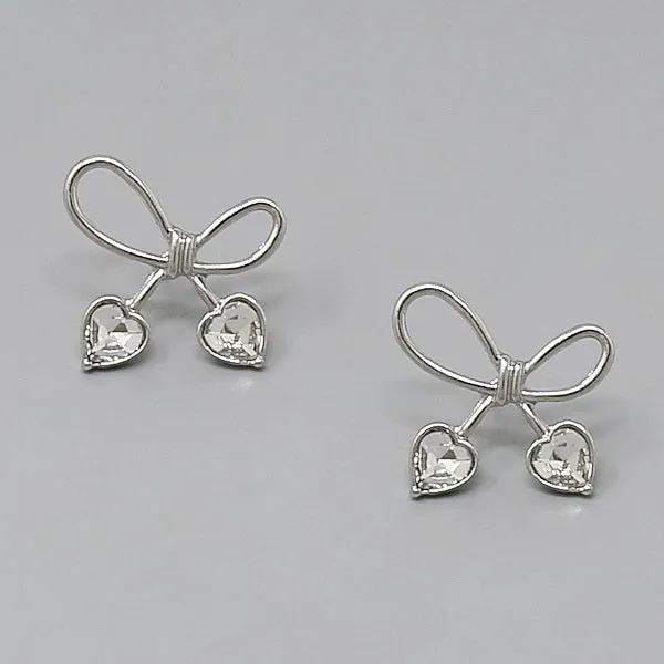 Bow With Heart Stud Earrings