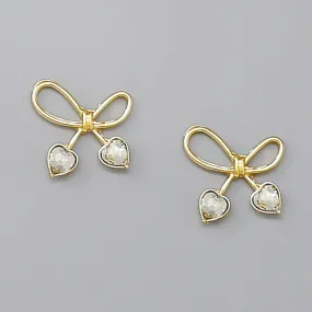 Bow With Heart Stud Earrings