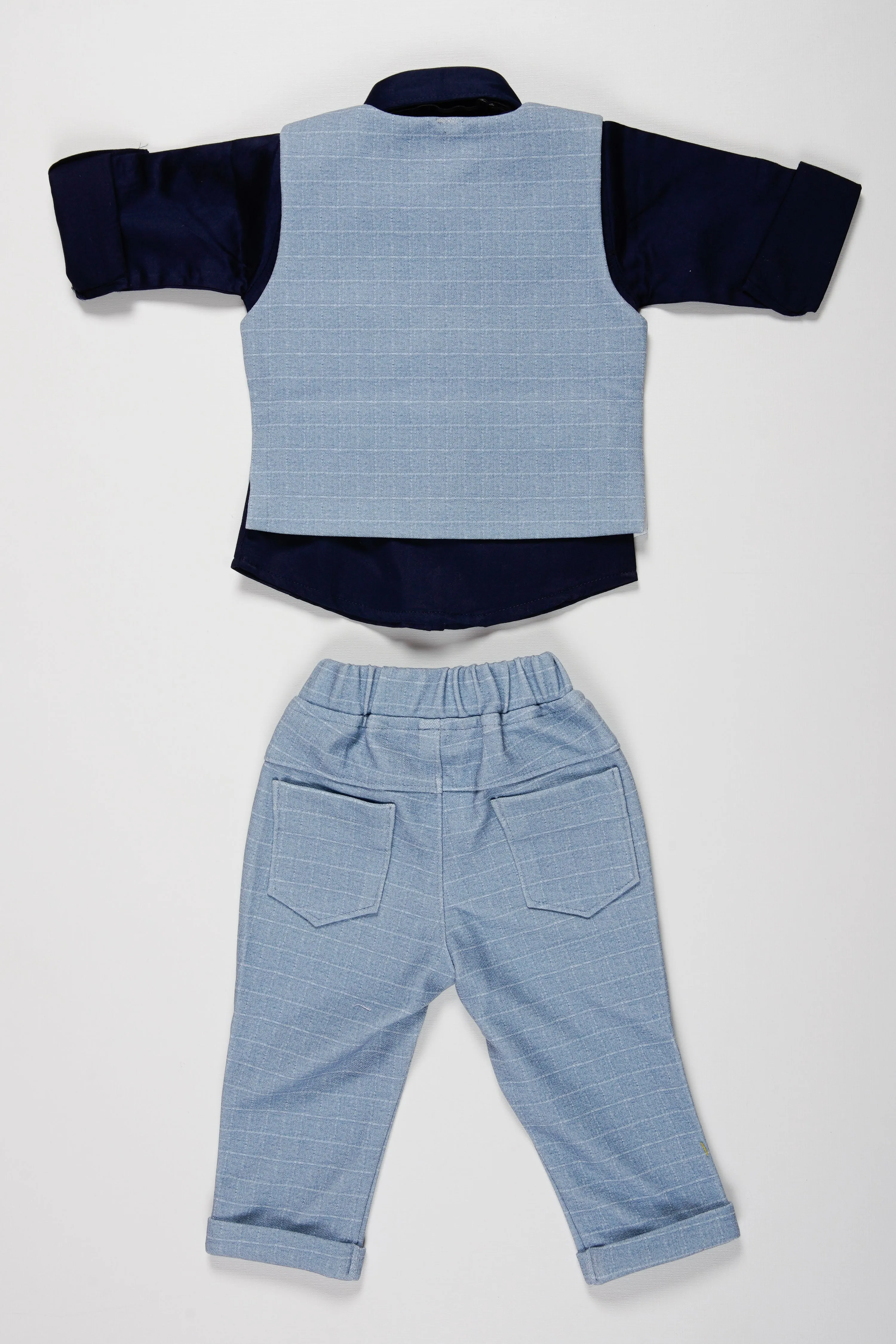 Boys Dapper Light Grey Suit Set with Navy Accents and Bow Tie