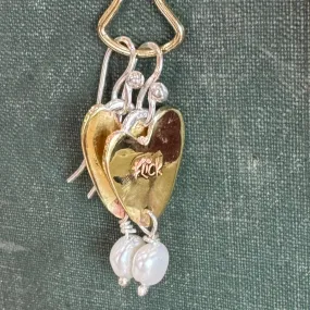 Brass heart with pearl drop