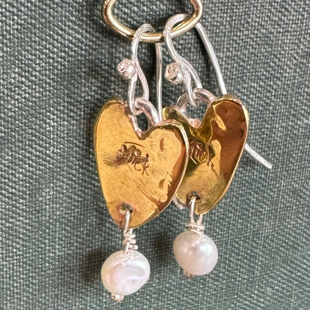 Brass heart with pearl drop