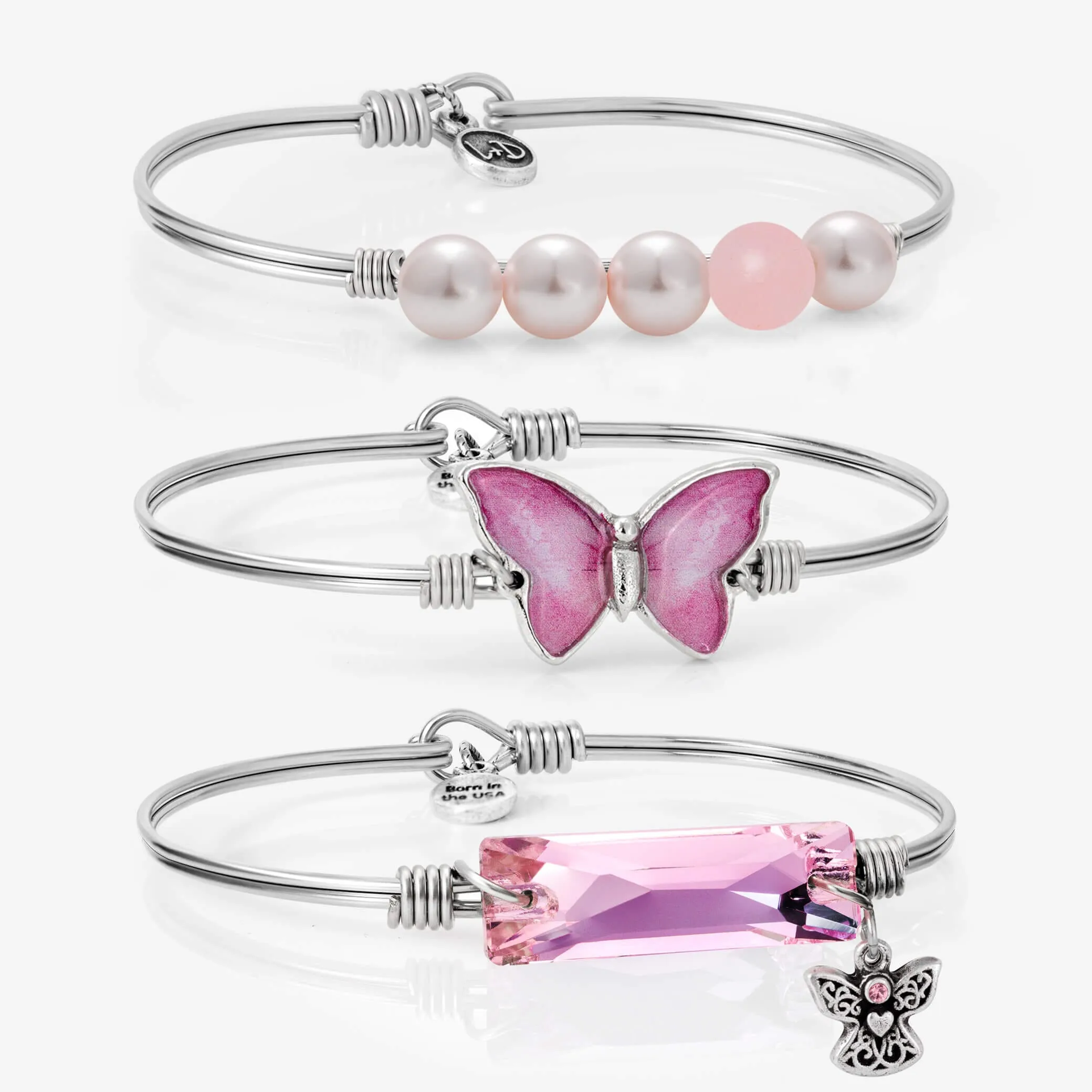 Breast Cancer Winged Bangle Stack