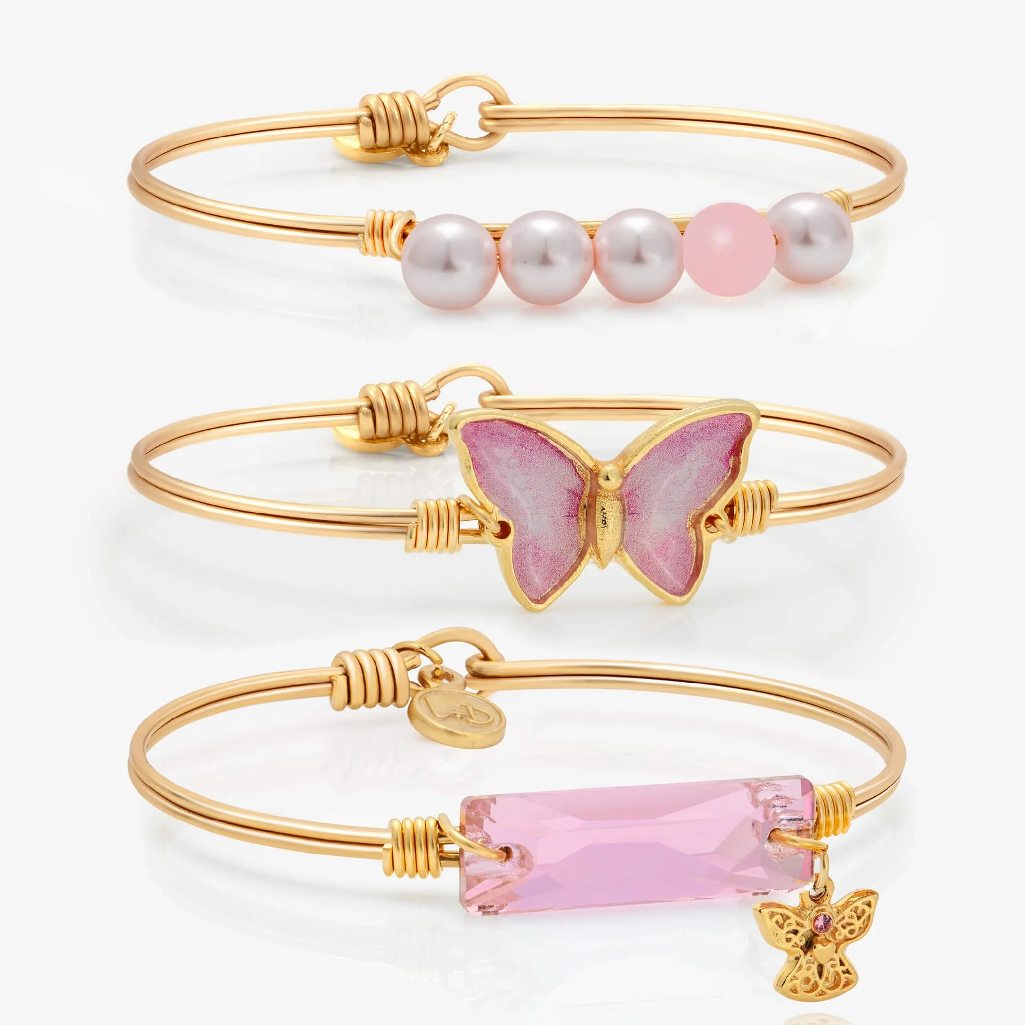 Breast Cancer Winged Bangle Stack