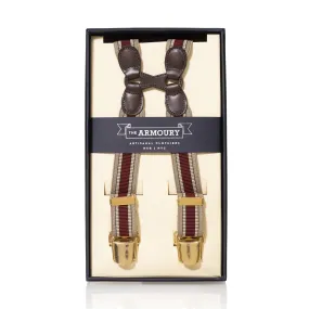 Brown Leather/Gold Clip Braces - Beige/Red