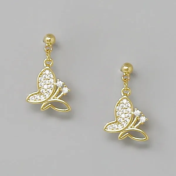 Butterlfy CZ Pave Drop Earrings