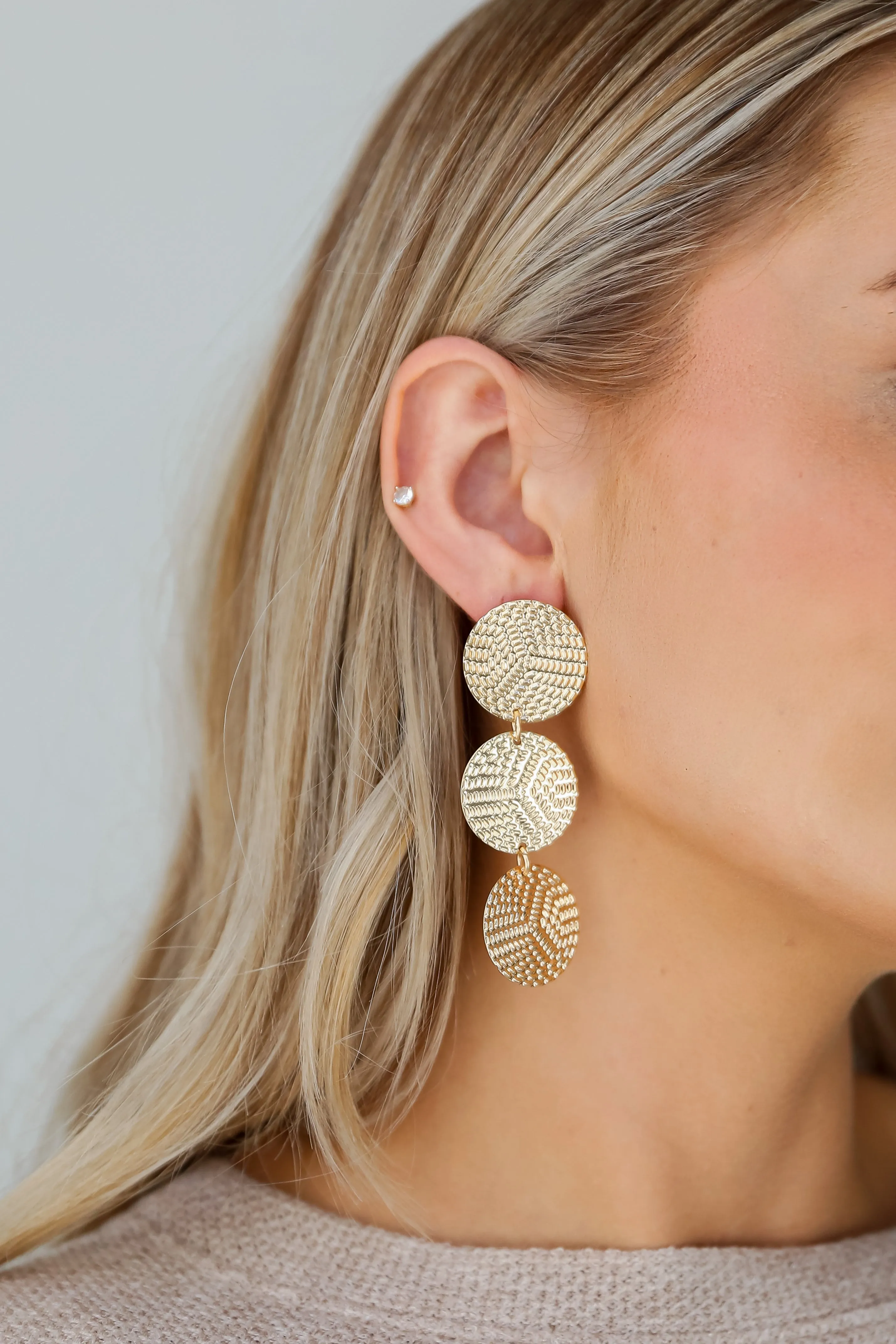 Camille Gold Circle Drop Earrings