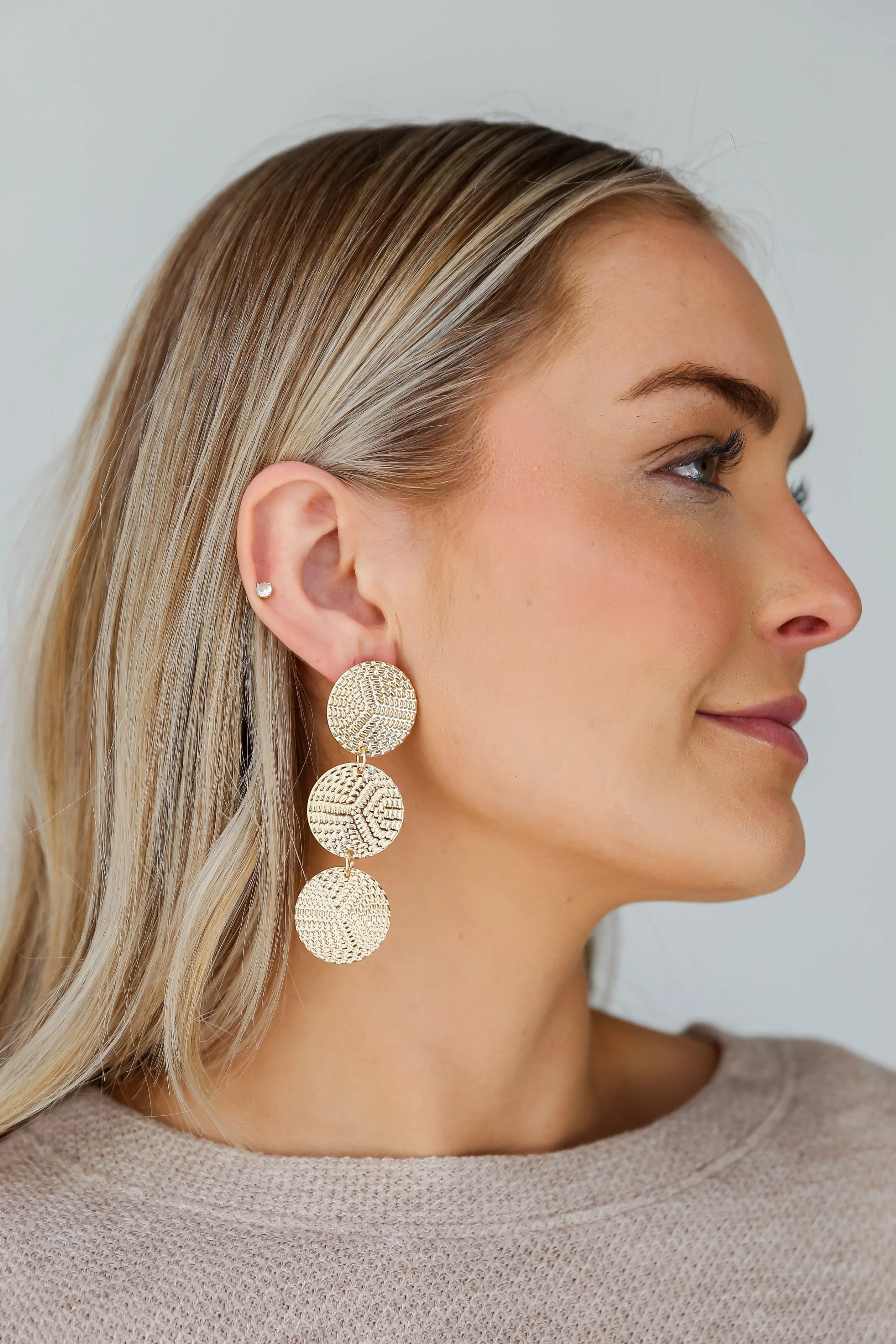 Camille Gold Circle Drop Earrings