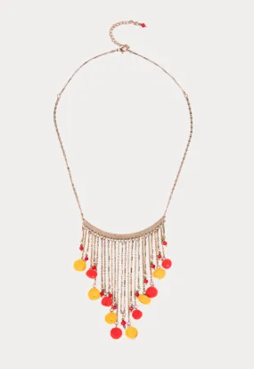 Chain Drop With Pompom Necklace