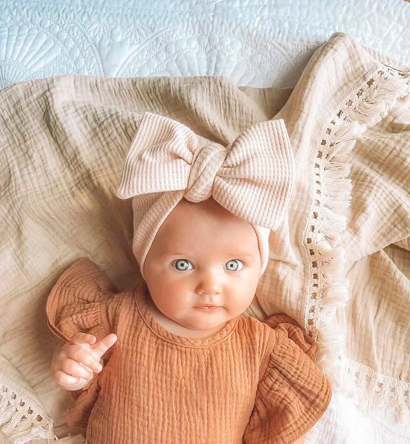 Chunky Waffle Bow Headband | Beige