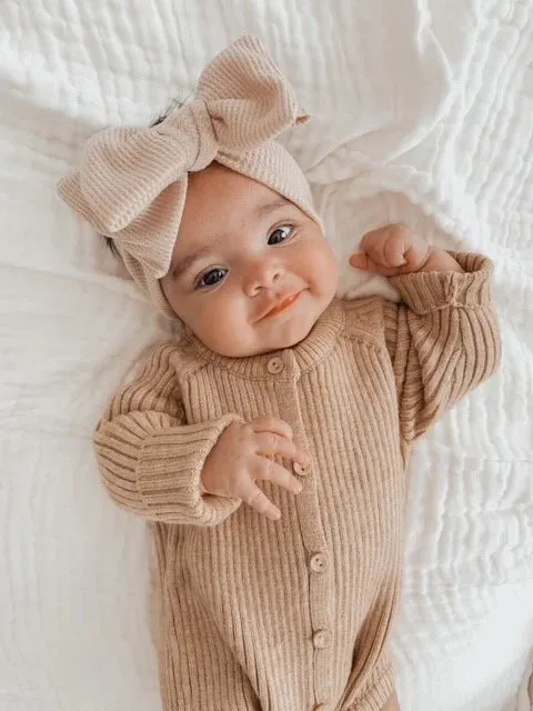 Chunky Waffle Bow Headband | Beige