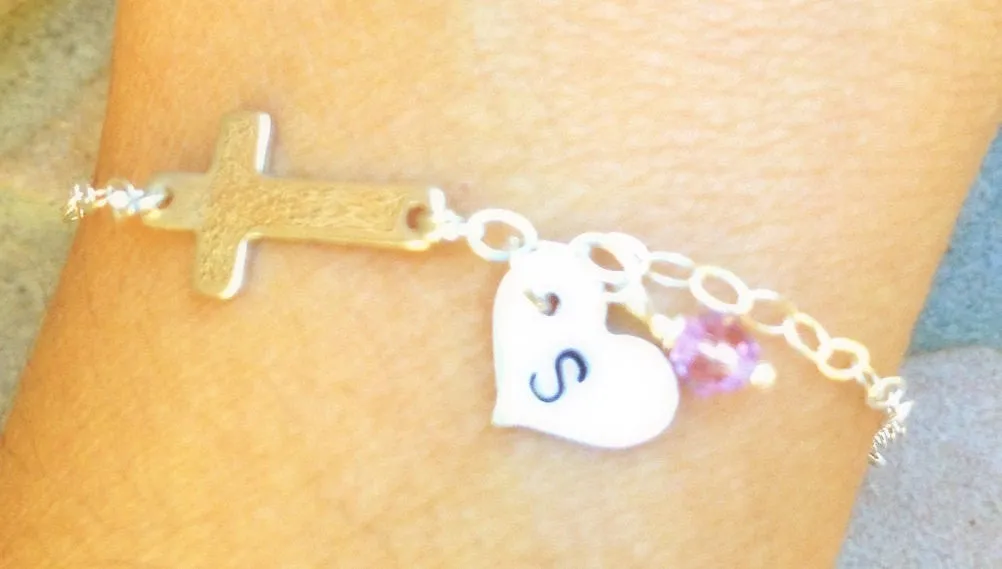 cross bracelet, initial bracelet,childrens bracelet, first communion, cross jewelry, baby bracelet, babies first bracelet