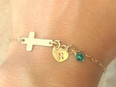 cross bracelet, initial bracelet,childrens bracelet, first communion, cross jewelry, baby bracelet, babies first bracelet