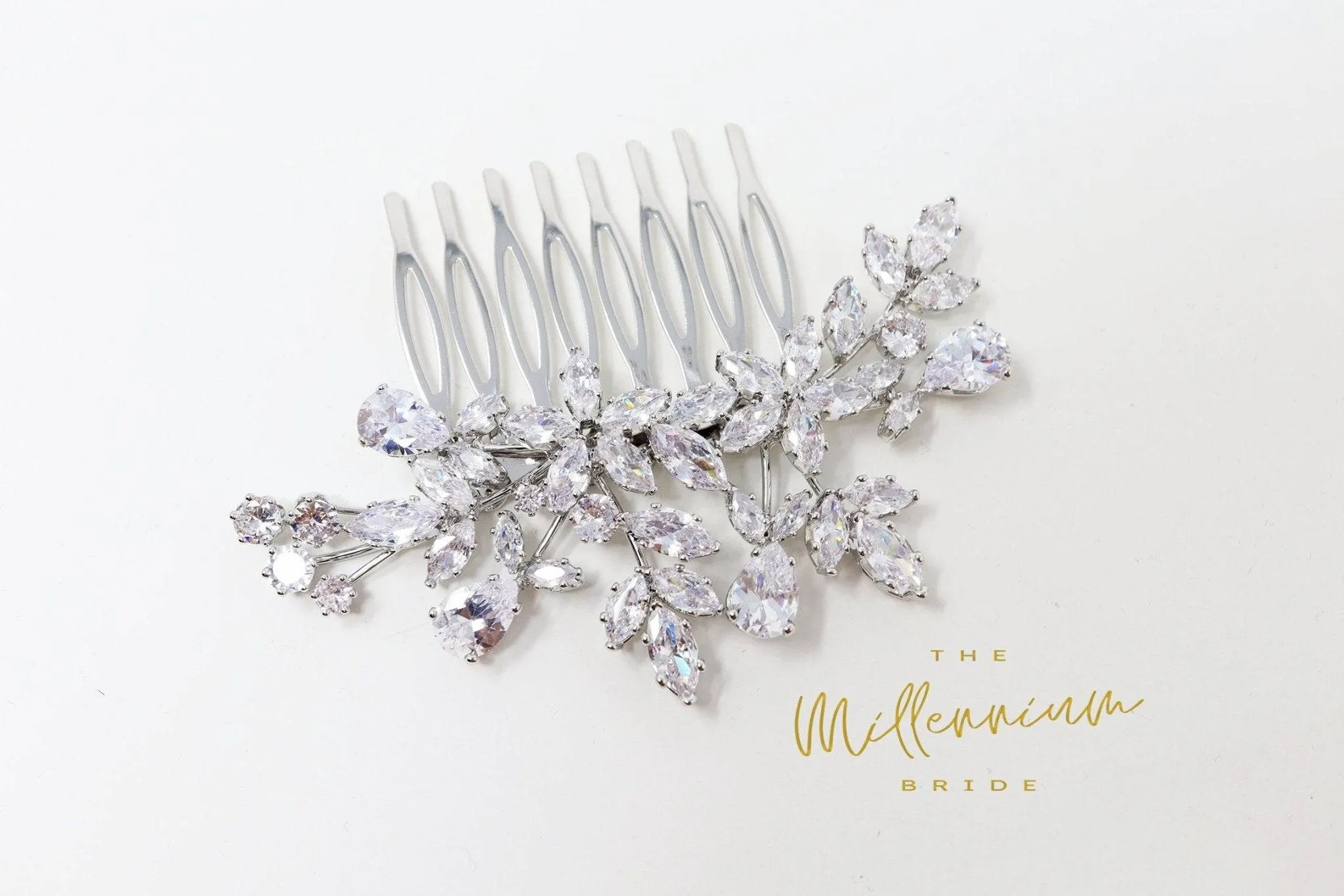 Cubic Zirconia, Diamond Flower Vine Leaves Bridal Hair Comb, Bridal Hair Accessories, Wedding Hair Accessory, Bridal Hair Comb.