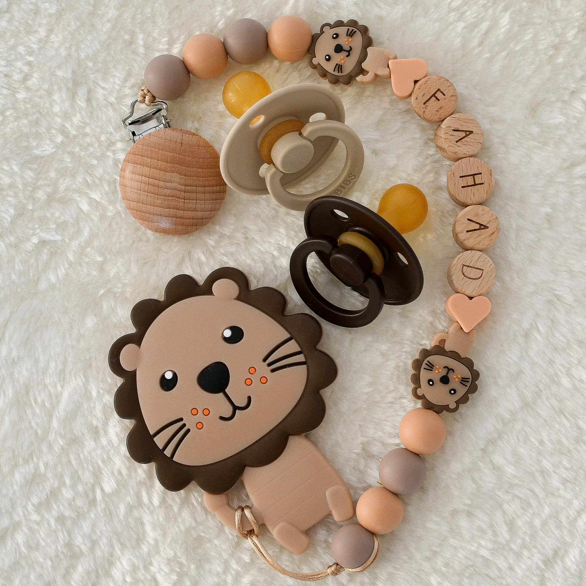 Cute Lion Personalised Pacifier Clip and Pacifiers