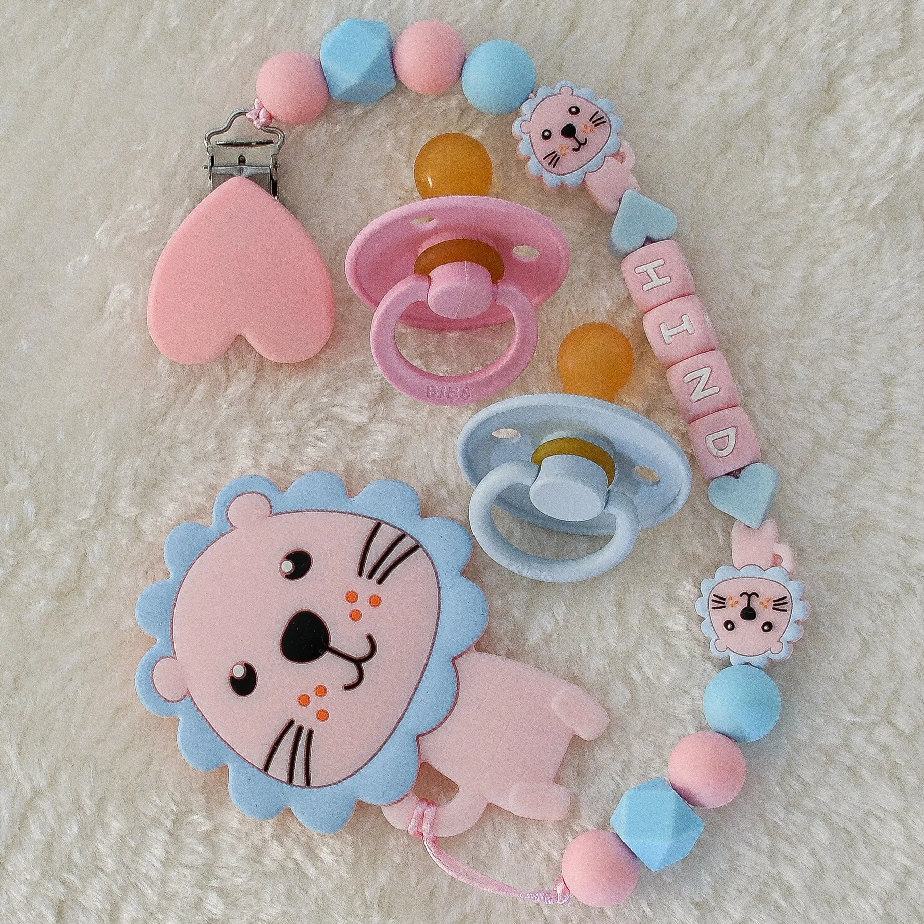 Cute Lion Personalised Pacifier Clip and Pacifiers