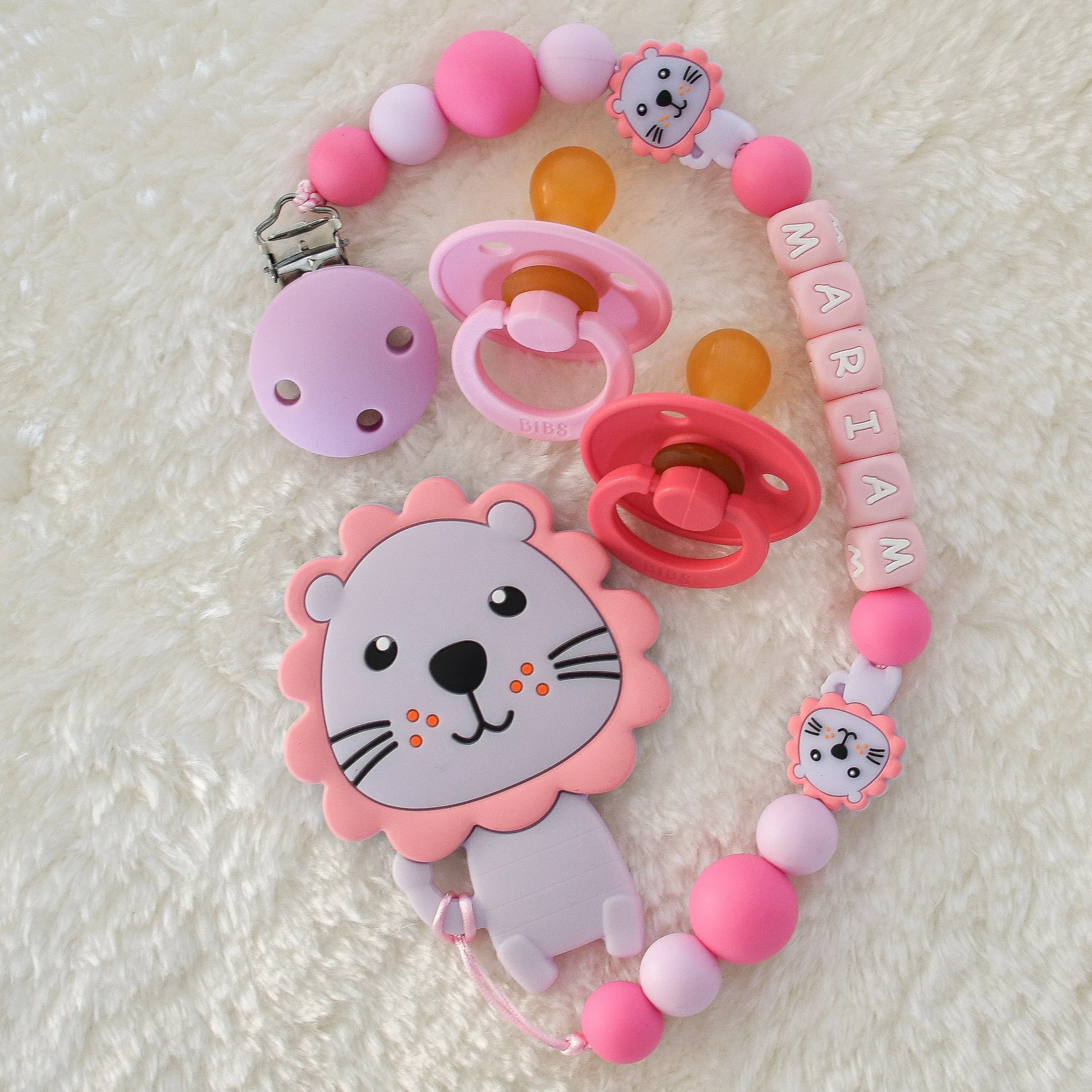 Cute Lion Personalised Pacifier Clip and Pacifiers