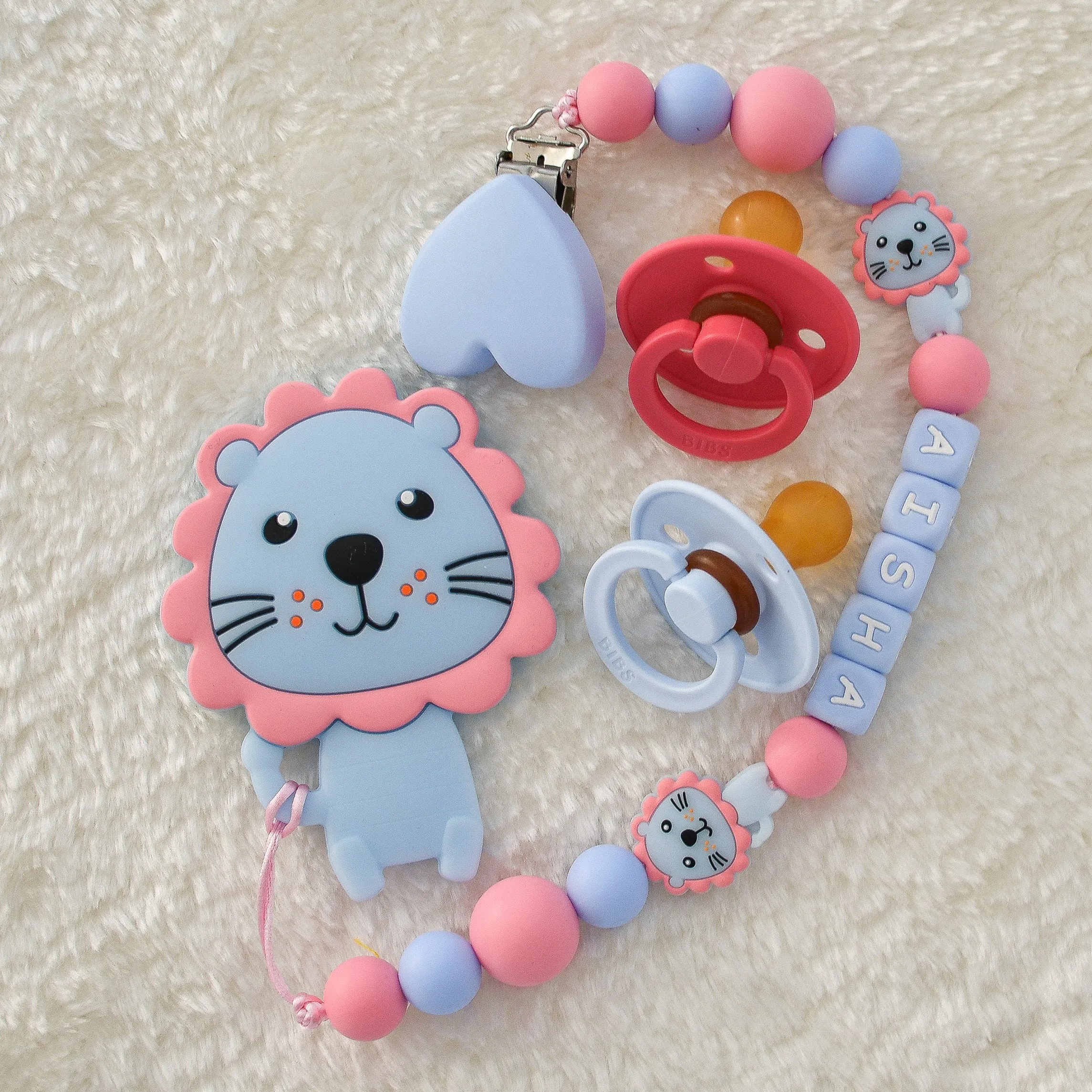 Cute Lion Personalised Pacifier Clip and Pacifiers