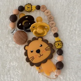 Cute Lion Personalised Pacifier Clip and Pacifiers