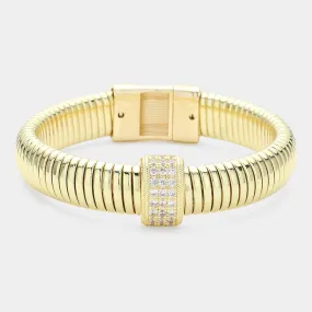 CZ Stone Paved Pointed Gold Coil Bangle Bracelet