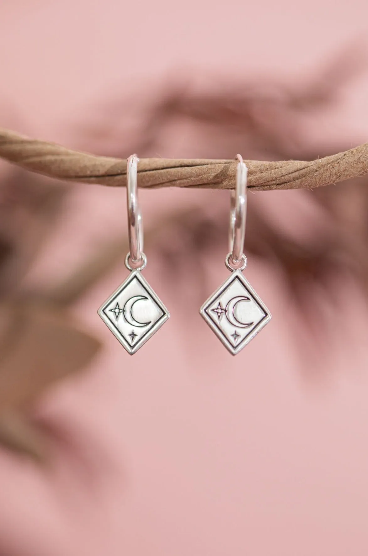 Diamond Charm Drop Hoops