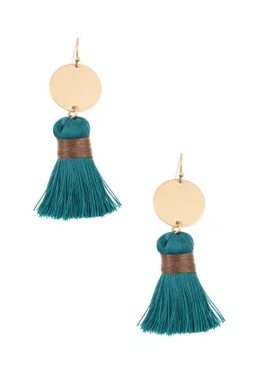 Disk link tassel drop earring