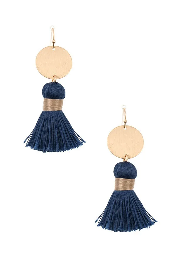 Disk link tassel drop earring