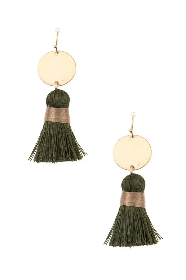 Disk link tassel drop earring