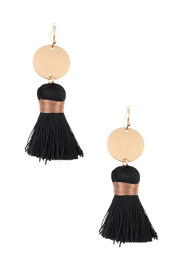 Disk link tassel drop earring