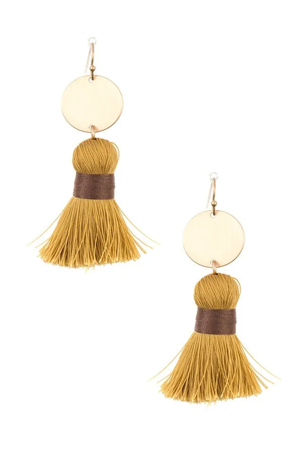 Disk link tassel drop earring