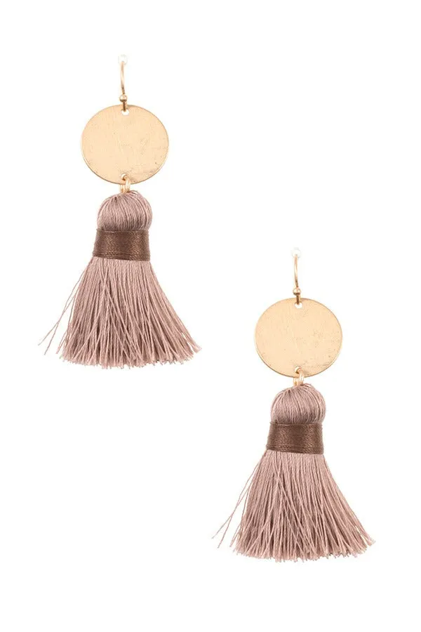 Disk link tassel drop earring