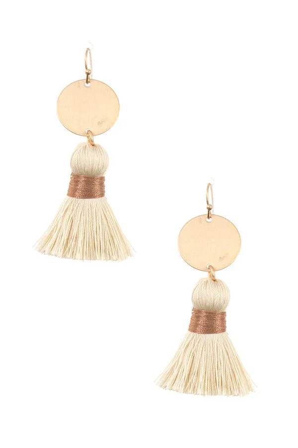 Disk link tassel drop earring