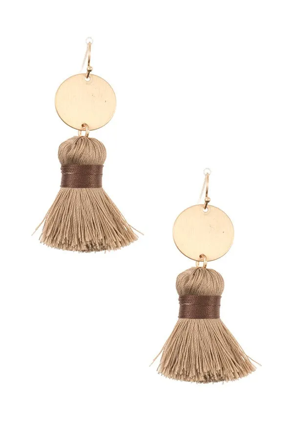 Disk link tassel drop earring