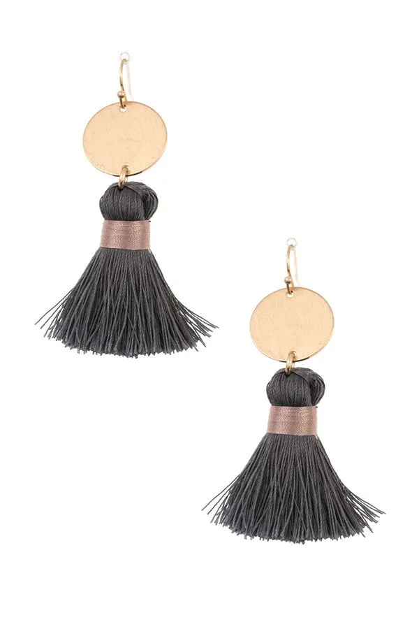 Disk link tassel drop earring